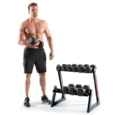 Weider 200-Pound Rubber Dumbbell Set with Rack + PowerBell 40 Pound Kettlebell - VMInnovations