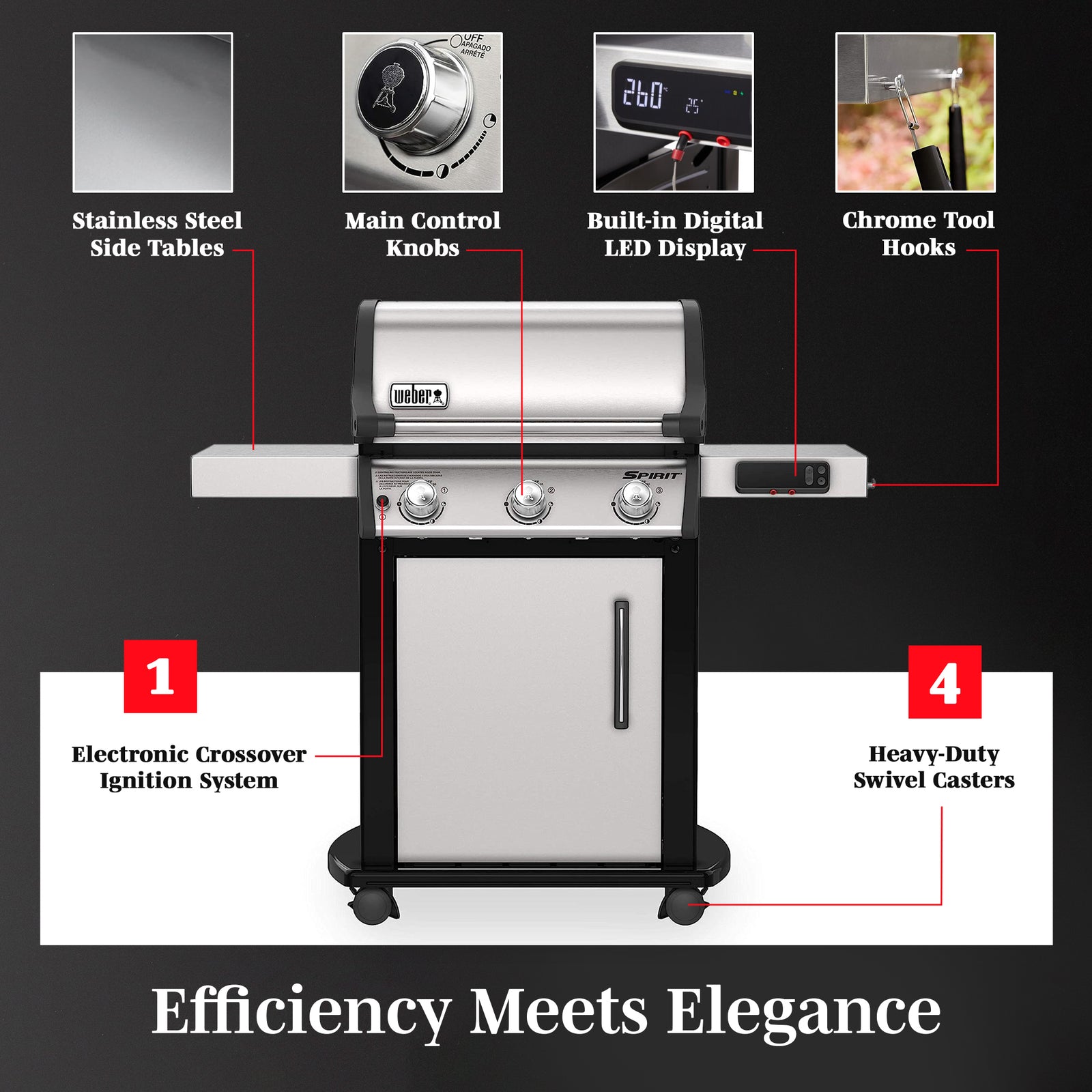 Weber Spirit SX-315 Stainless Steel 3 Burner Liquid Propane Gas Smart Grill - VMInnovations