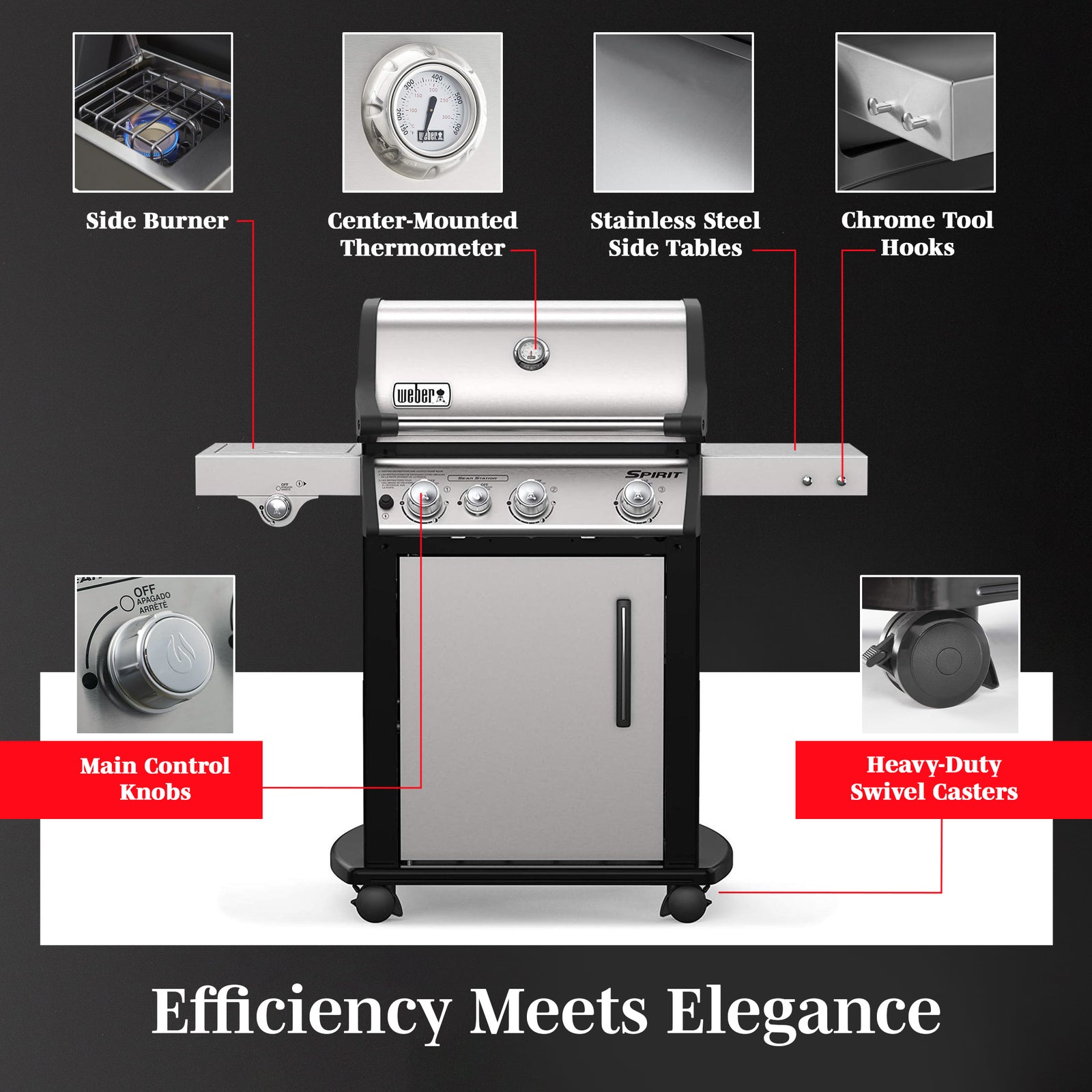 Weber Spirit SP-335 Stainless Steel 3 Burner 32000 BTUs Liquid Propane Gas Grill - VMInnovations