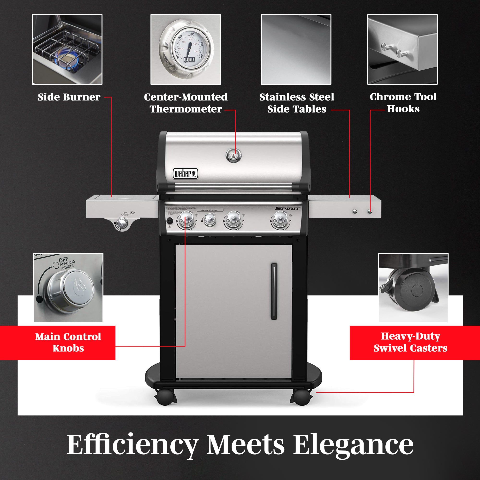Weber Spirit SP-335 Stainless Steel 3 Burner 32000 BTUs Liquid Propane Gas Grill - VMInnovations