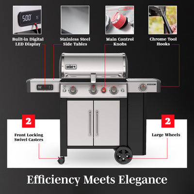 Weber Genesis II SX-335 Stainless Steel 3 Burner Liquid Propane Gas Smart Grill - VMInnovations