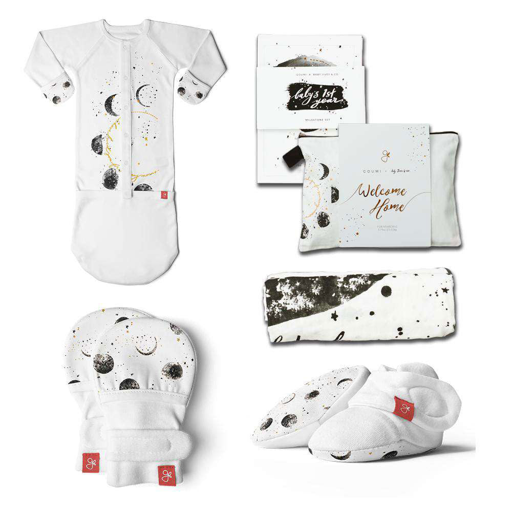 Goumikids Organic Baby Welcome Home Outfits Accessories Bundle, 0-3M Many Moons - VMInnovations