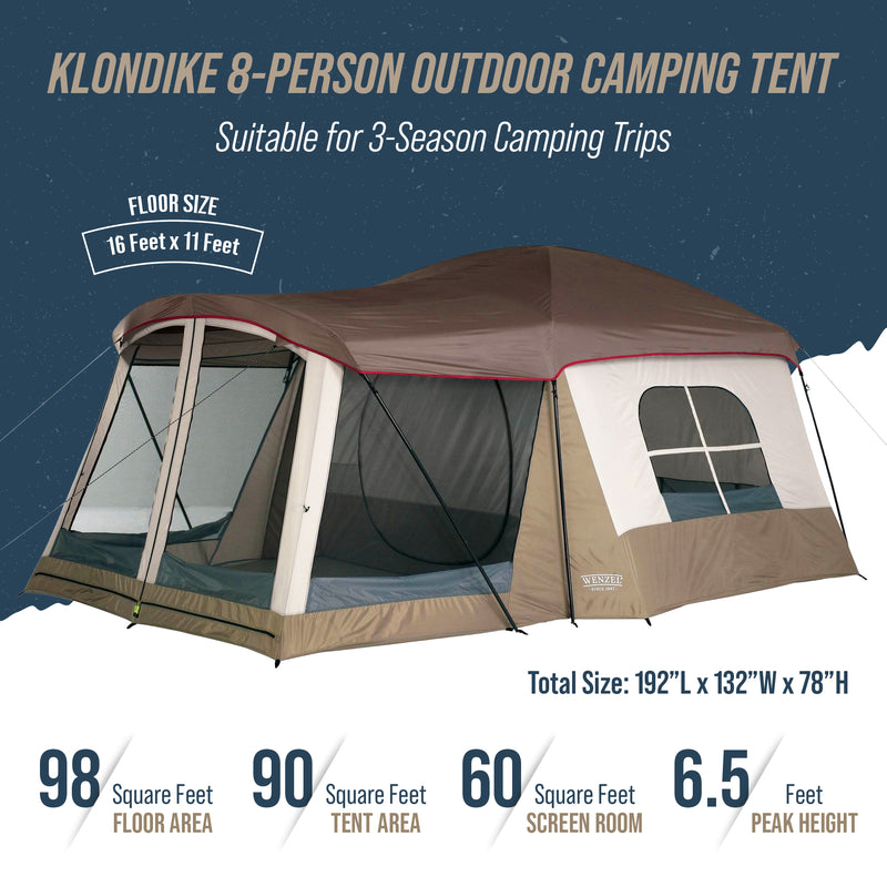 Wenzel 16 x 11 Klondike 8 Person Screen Room Camping Tent, Brown (Open Box)