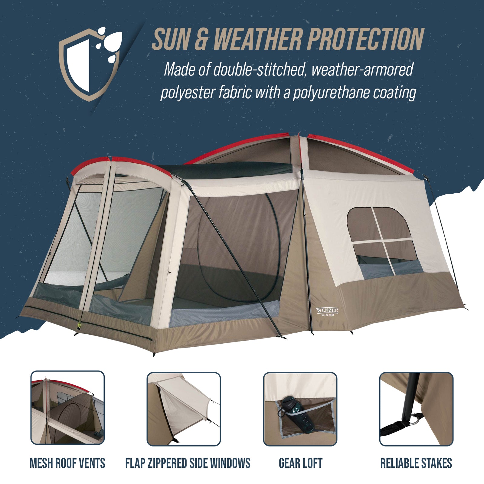 Wenzel 16 x 11 Klondike 8 Person Screen Room Camping Tent, Brown (Open Box) - VMInnovations