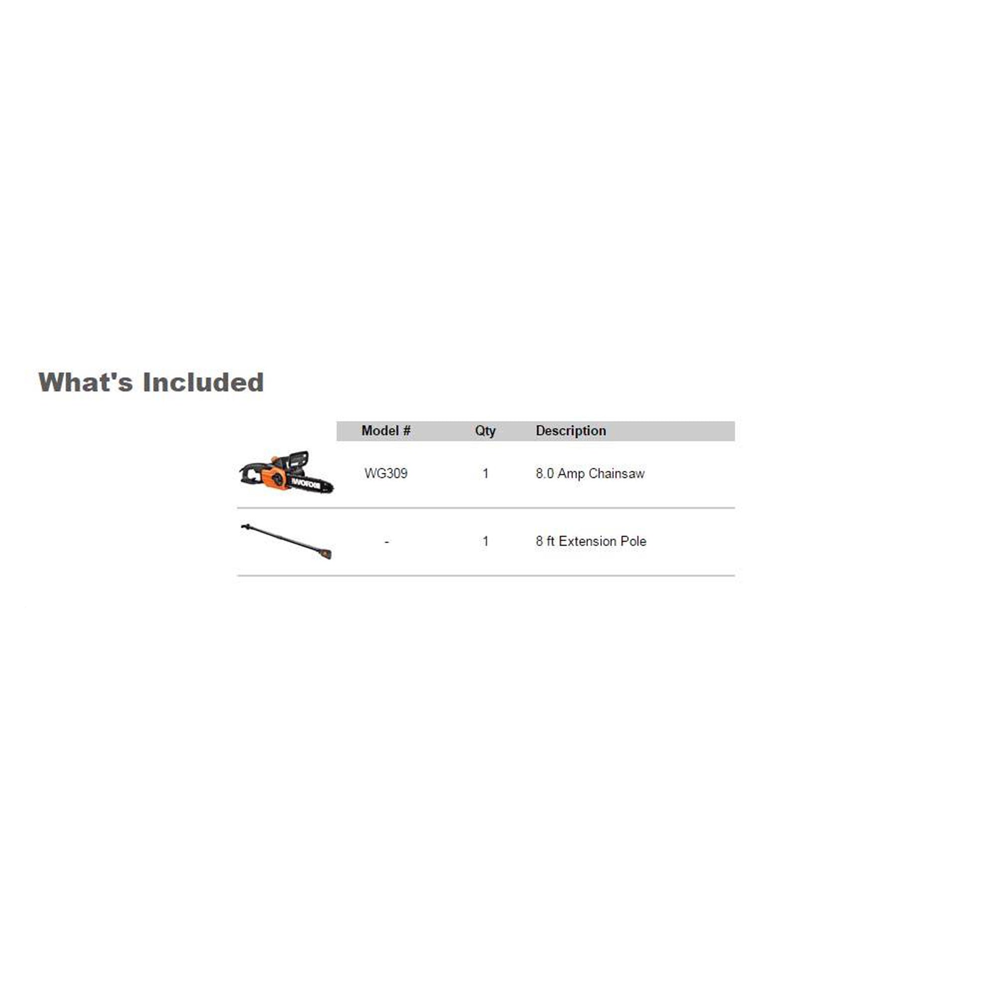 WORX WG309 8.0 Amp Electric Pole Saw, 10-Inch- Chainsaw and Pole Saw All in One