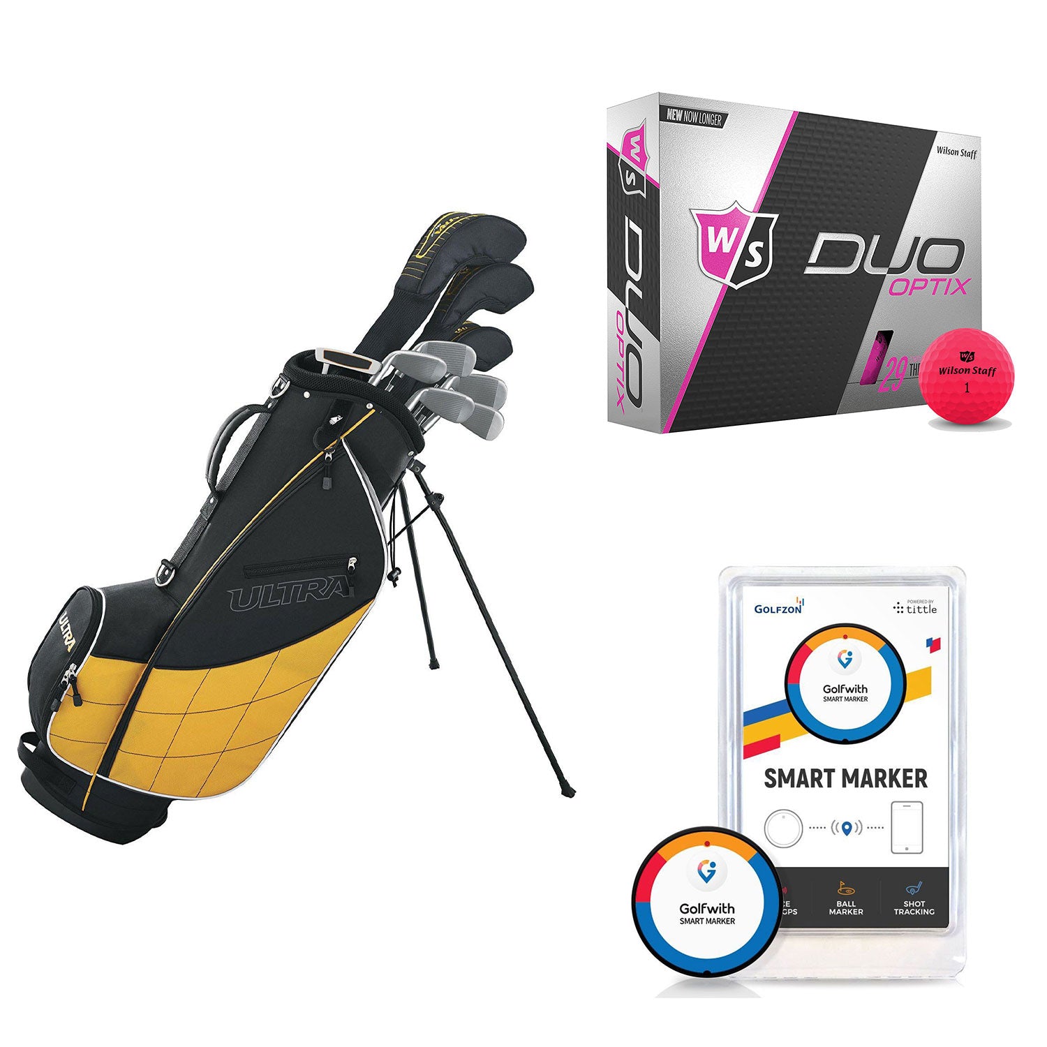 Wilson Men's Left-Hand Golf Clubs and Golf Balls and Golf Shot Distance Tracker