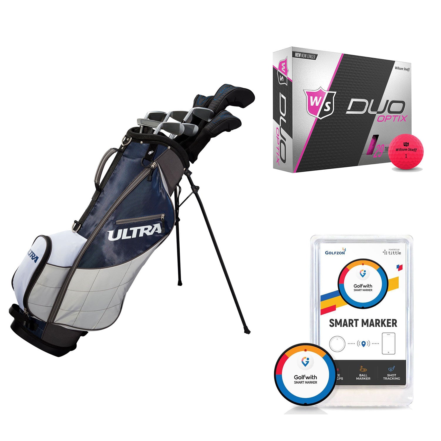 Wilson Men's Left-Hand Golf Clubs and Golf Balls and Golf Shot Distance Tracker