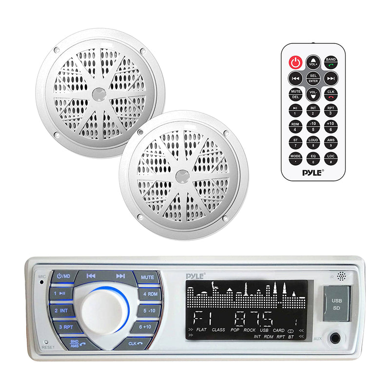 Pyle 5.25 Inch Bluetooth Marine Stereo Receiver & Speaker Kit, White (Open Box)