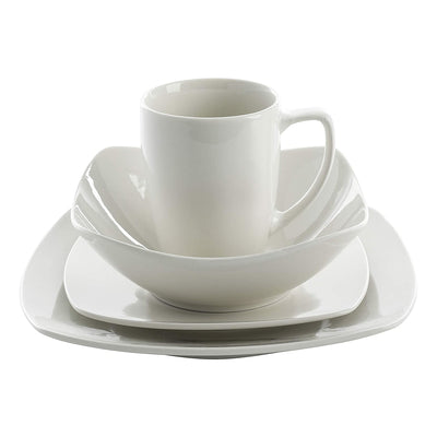 Gibson Zen Buffet 16 Piece Square Plates, Bowls, and Mugs Dinnerware Set, White