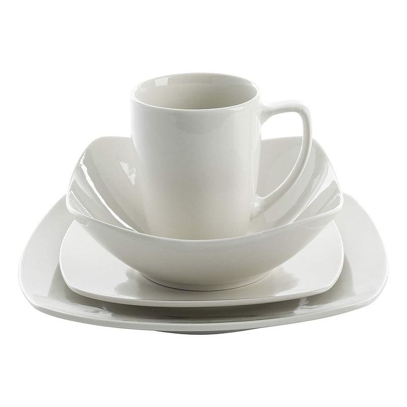 Gibson Zen Buffet 16 Piece Square Plates, Bowls, and Mugs Set, White (Open Box)