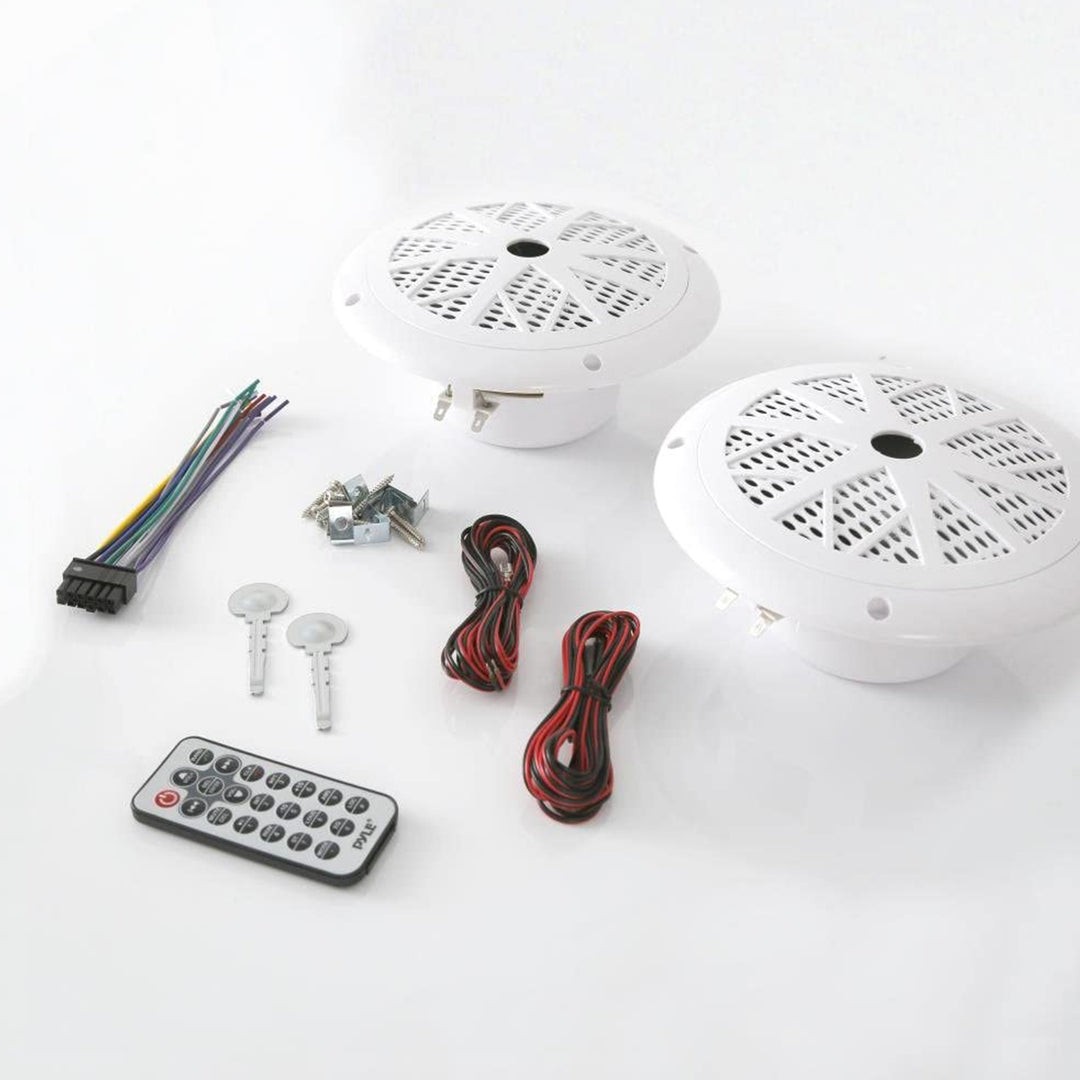 Pyle PLMRKT36WT 5.25 Inch Bluetooth Marine Stereo Receiver & Speaker Kit, White - VMInnovations