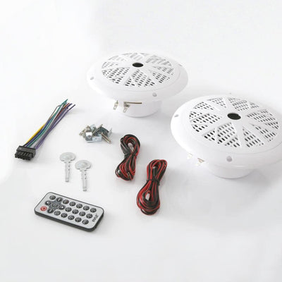 Pyle 5.25 Inch Bluetooth Marine Stereo Receiver & Speaker Kit, White (Open Box)