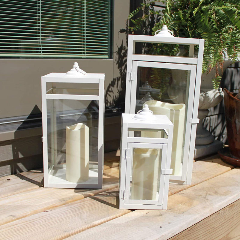 Pebble Lane Living Indoor/Outdoor Candle Lanterns, Set of 3, White (Used)