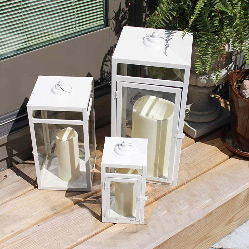 Pebble Lane Living Indoor/Outdoor Candle Lanterns, Set of 3, White (Used)