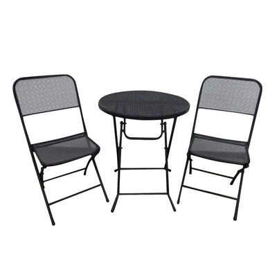 Four Seasons Courtyard Foldable 3 Piece Steel Bistro Dining Set, Black (Used)