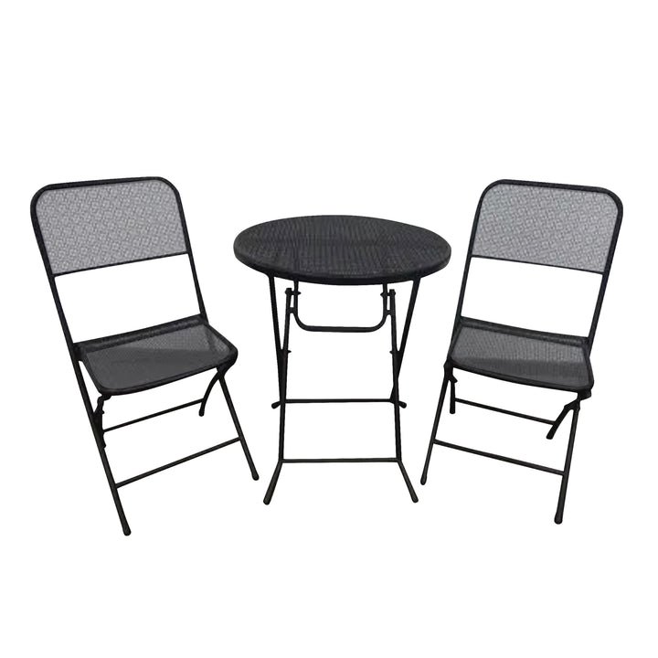 Four Seasons Courtyard Padova Foldable 3 Piece Steel Bistro Dining Set, Black