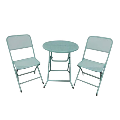 Four Seasons Courtyard Padova Foldable 3 Piece Steel Bistro Dining Set, Blue