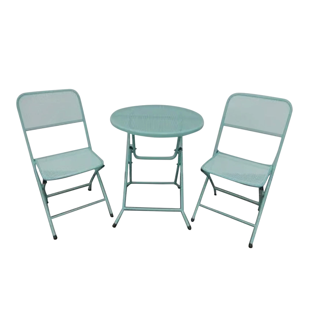 Four Seasons Courtyard Padova Foldable 3pc Steel Bistro Dining Set, Blue (Used)