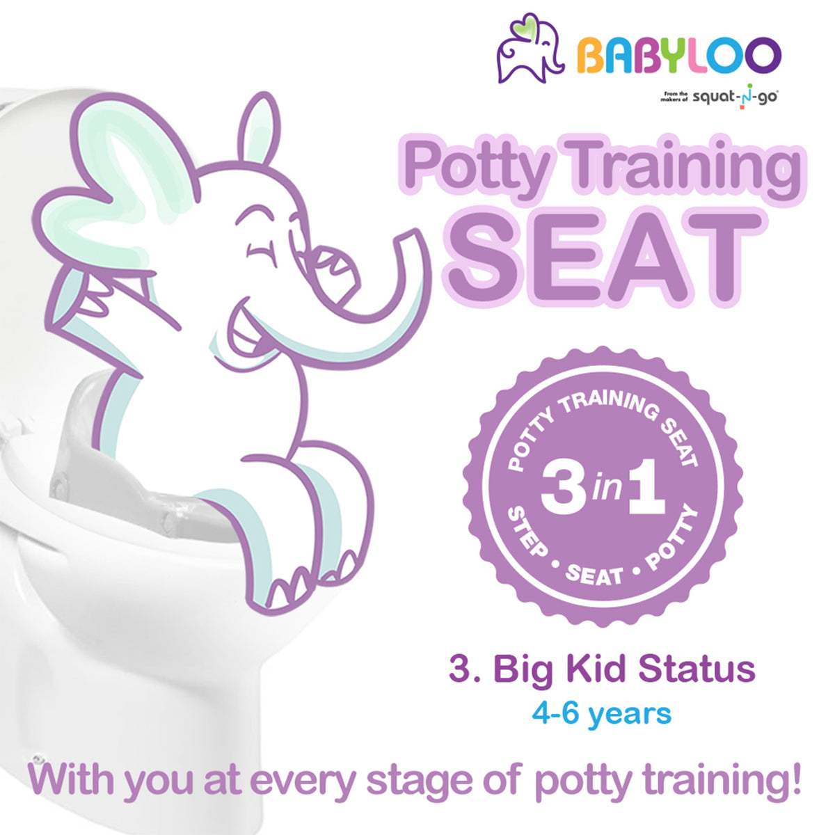 BabyLoo 3 In 1 Bambino Booster Potty Training System for 1 to 6 Year Olds, White - VMInnovations