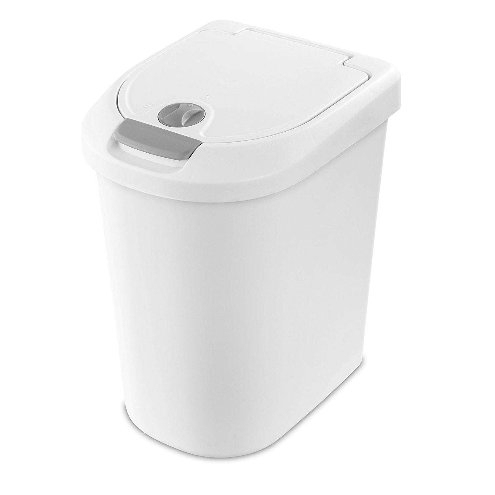 Sterilite 10998004 7.3-Gallon Secure Locking Touch Top Wastebasket, White