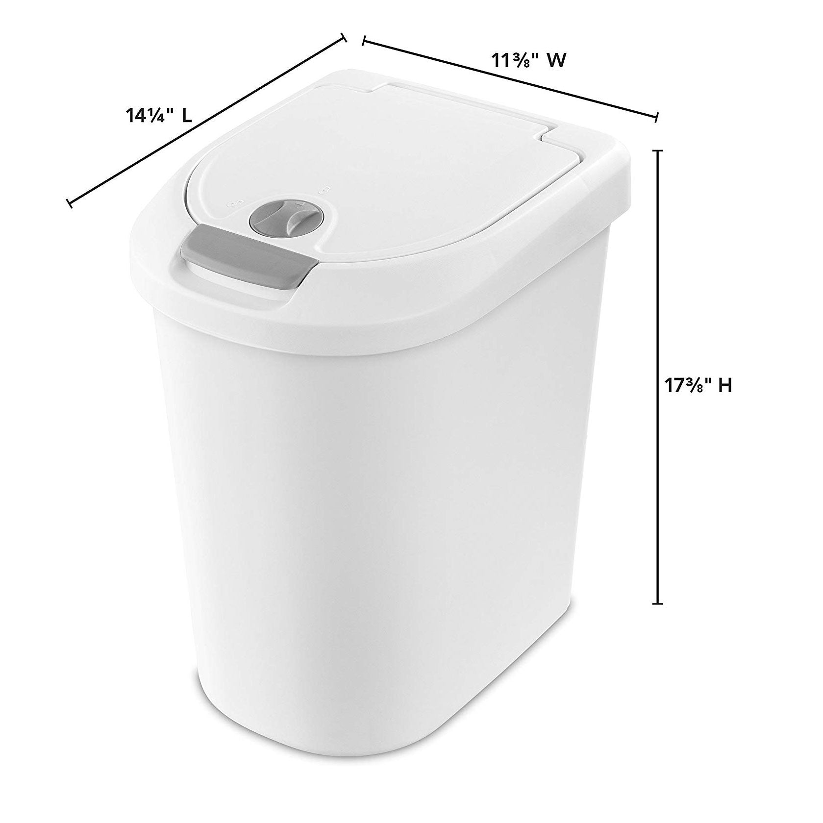 Sterilite 10998004 7.3-Gallon Secure Locking Touch Top Wastebasket, White