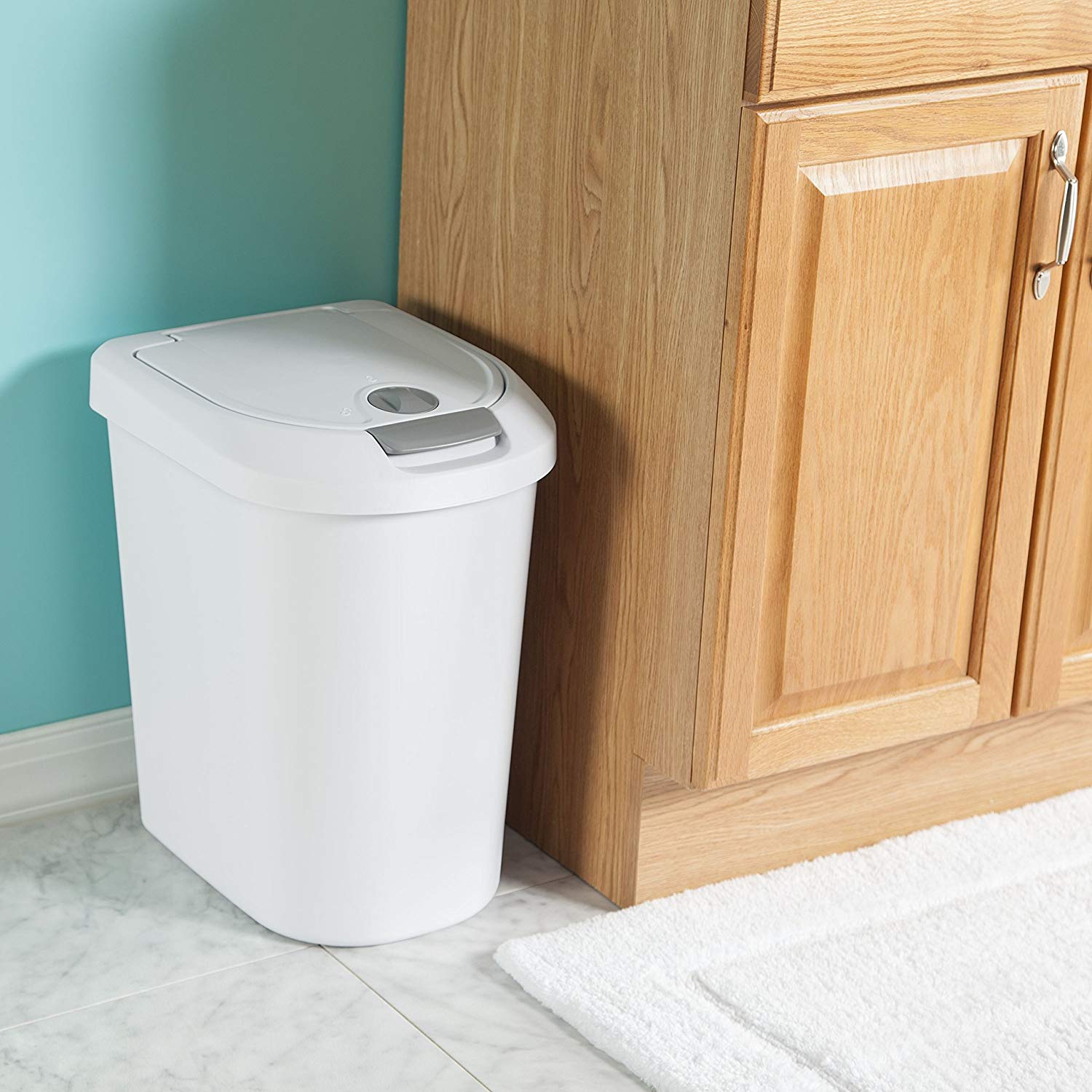 Sterilite 10998004 7.3-Gallon Secure Locking Touch Top Wastebasket, White