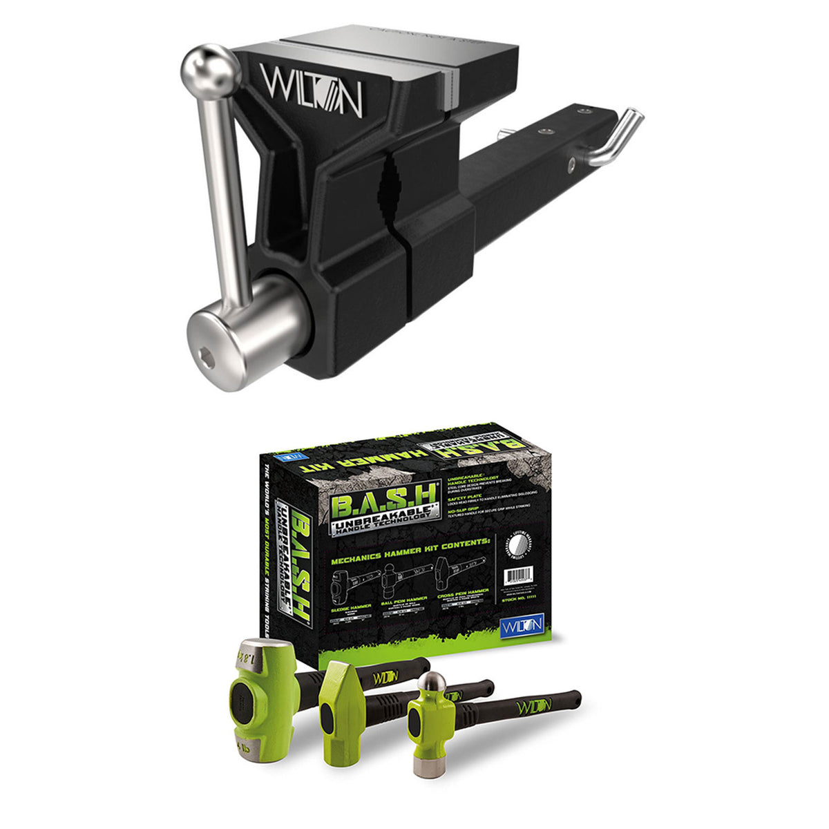 Wilton 5 Inch ATV All Terrain Hitch Mounted Vise + 3 Piece Mechanics Hammer Set