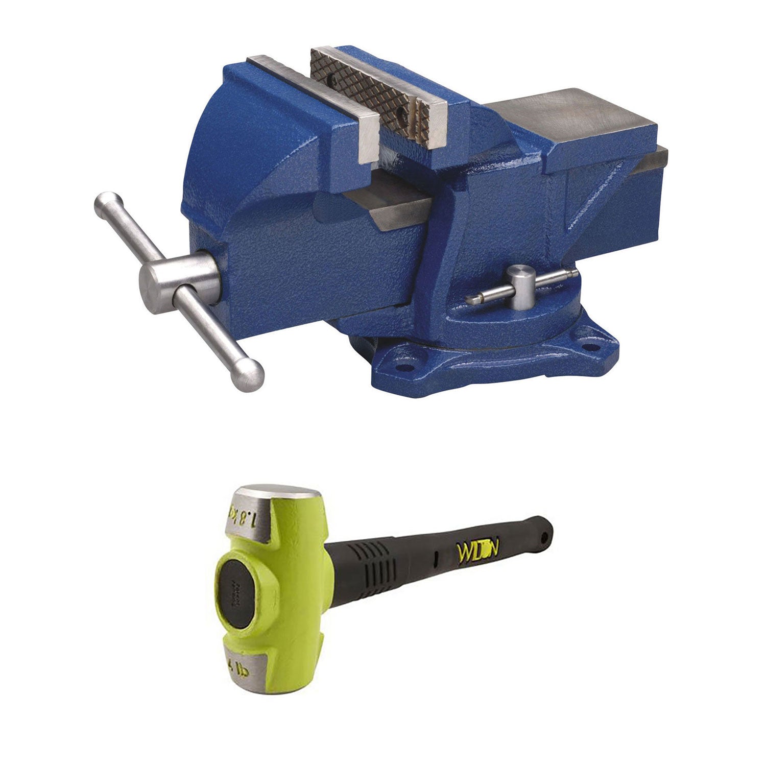 Wilton 4 Inch Anvil Work Bench Vise + 4 Pound HRS Steel 16 Inch Sledge Hammer