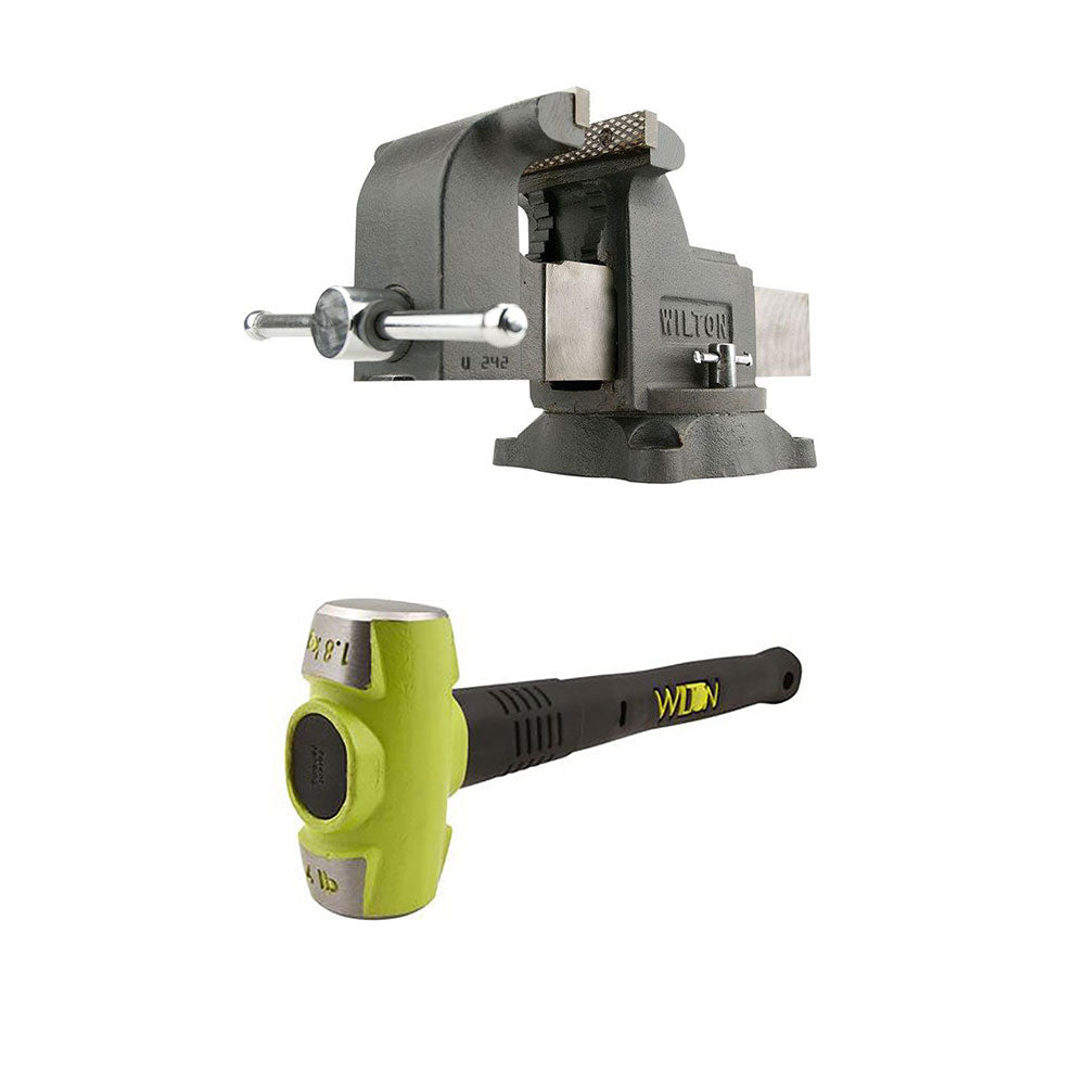 Wilton WS6 6 Inch Steel Swivel Base Bench Vise w/ BASH 4 Pound Sledge Hammer