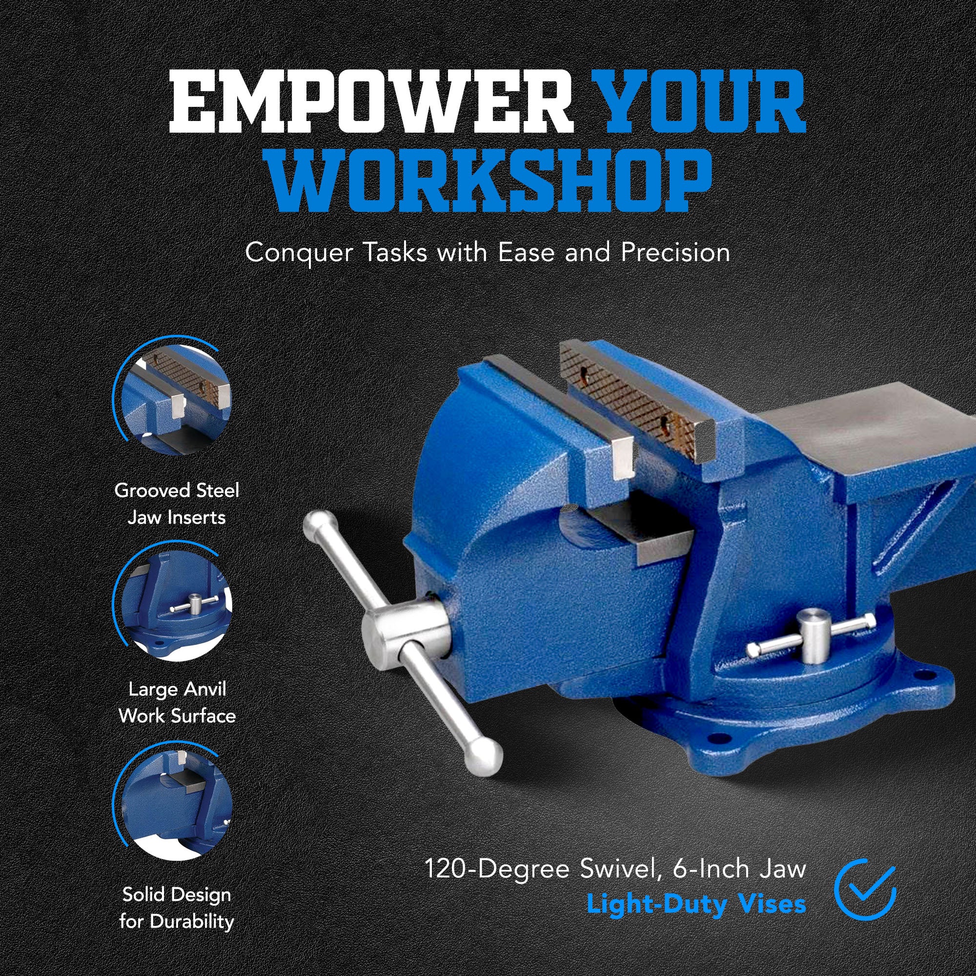 Wilton 11106 6" Jaw General Purpose Steel Swivel Base Anvil Bench Vise, Blue