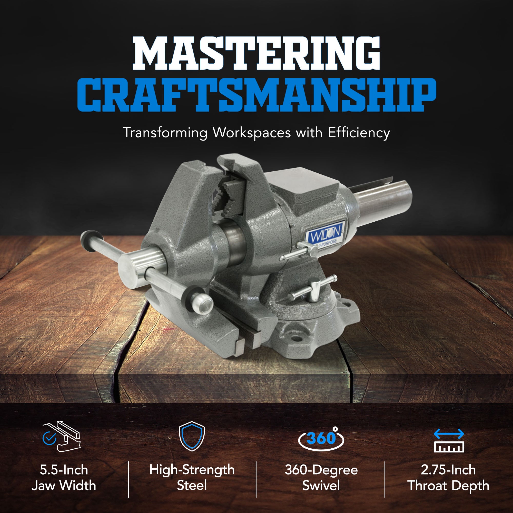 Wilton 28824 5.5 Inch Jaw Width Anvil Multi Purpose Swivel Base Work Bench Vise