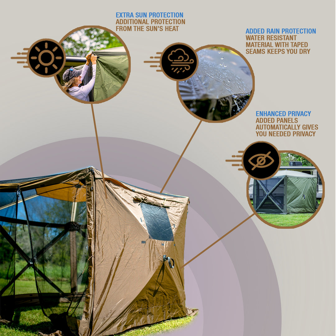 Clam Quick Set Escape Portable Camping Outdoor Canopy Screen with 3 Wind Panels