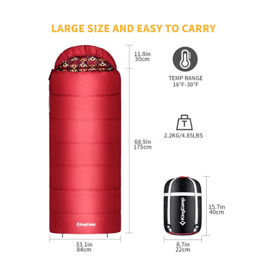 KingCamp 30 Degree Adult Sleeping Bag for Camping and Backpacking, Red (Used) - VMInnovations