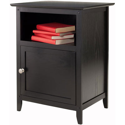 Winsome 25 Inch Tall Wood Henry Accent End Table Nightstand with Cabinet, Black