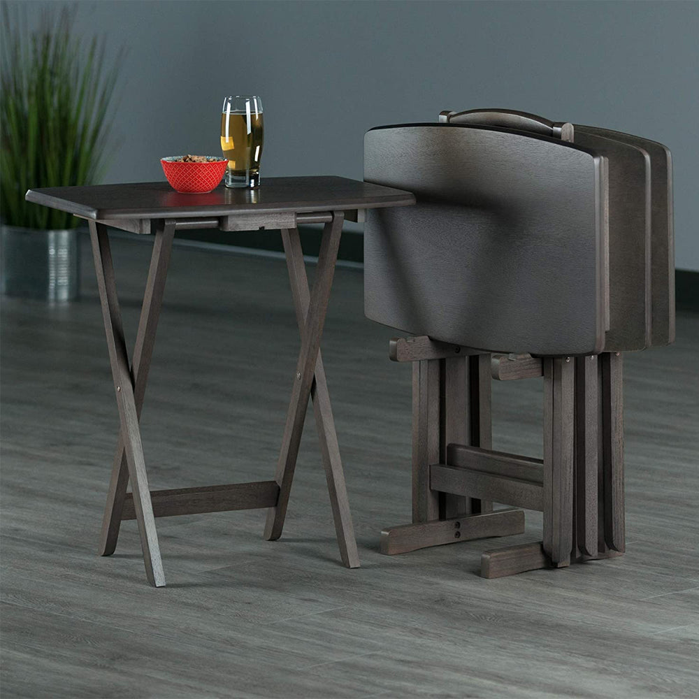 Winsome Dorian 5 Piece TV Snack Tray Set with Storage Stand, Gray (Used) - VMInnovations