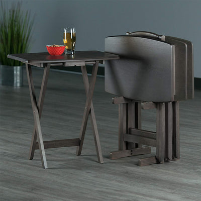 Winsome Dorian 5 Piece TV Snack Tray Set with Storage Stand, Gray (Used) - VMInnovations