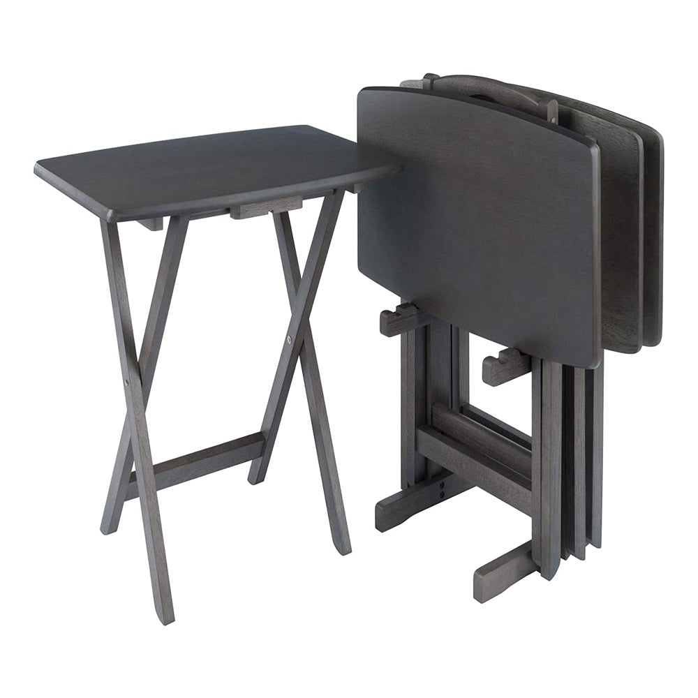 Winsome Dorian 5 Piece TV Snack Tray Set with Storage Stand, Gray (Used) - VMInnovations