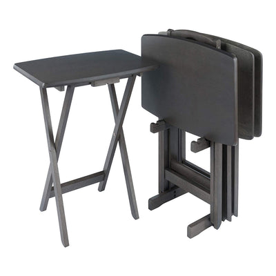 Winsome Dorian 5 Piece TV Snack Tray Set with Storage Stand, Gray (Used) - VMInnovations