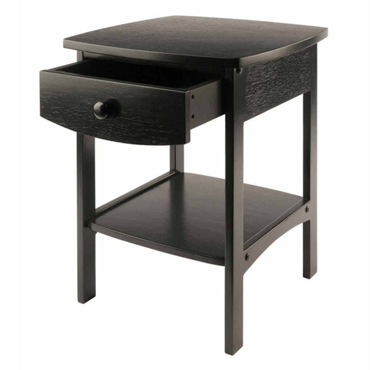 Winsome 22 Inch Tall Wood Claire Curved End Table Nightstand, Black (For Parts)