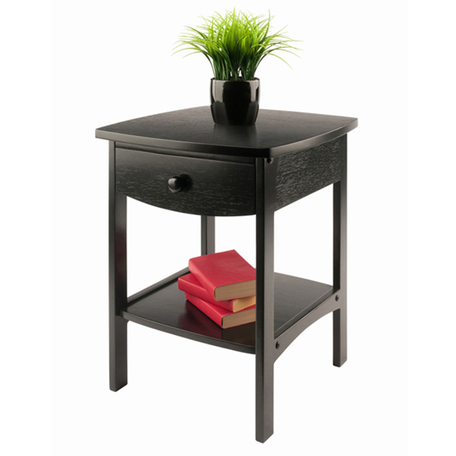 Winsome 22 Inch Tall Wood Claire Curved End Table Nightstand, Black (For Parts)