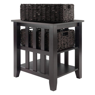 Winsome 25 Inch Tall Morris Accent Side End Table with 2 Foldable Baskets, Black