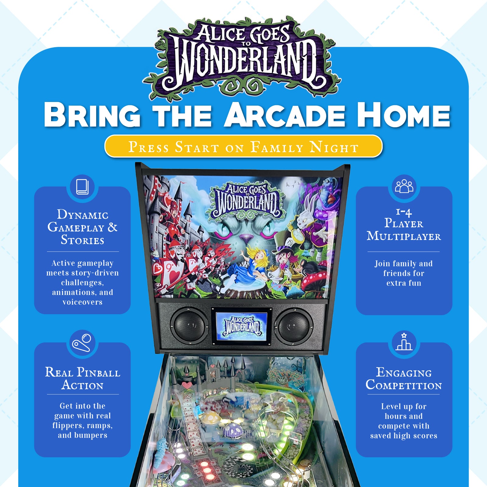 Wonderland Amusements Alice Goes to Wonderland Pinball Machine with LED Lighting - VMInnovations