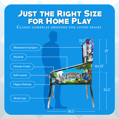 Wonderland Amusements Alice Goes to Wonderland Pinball Machine with LED Lighting - VMInnovations