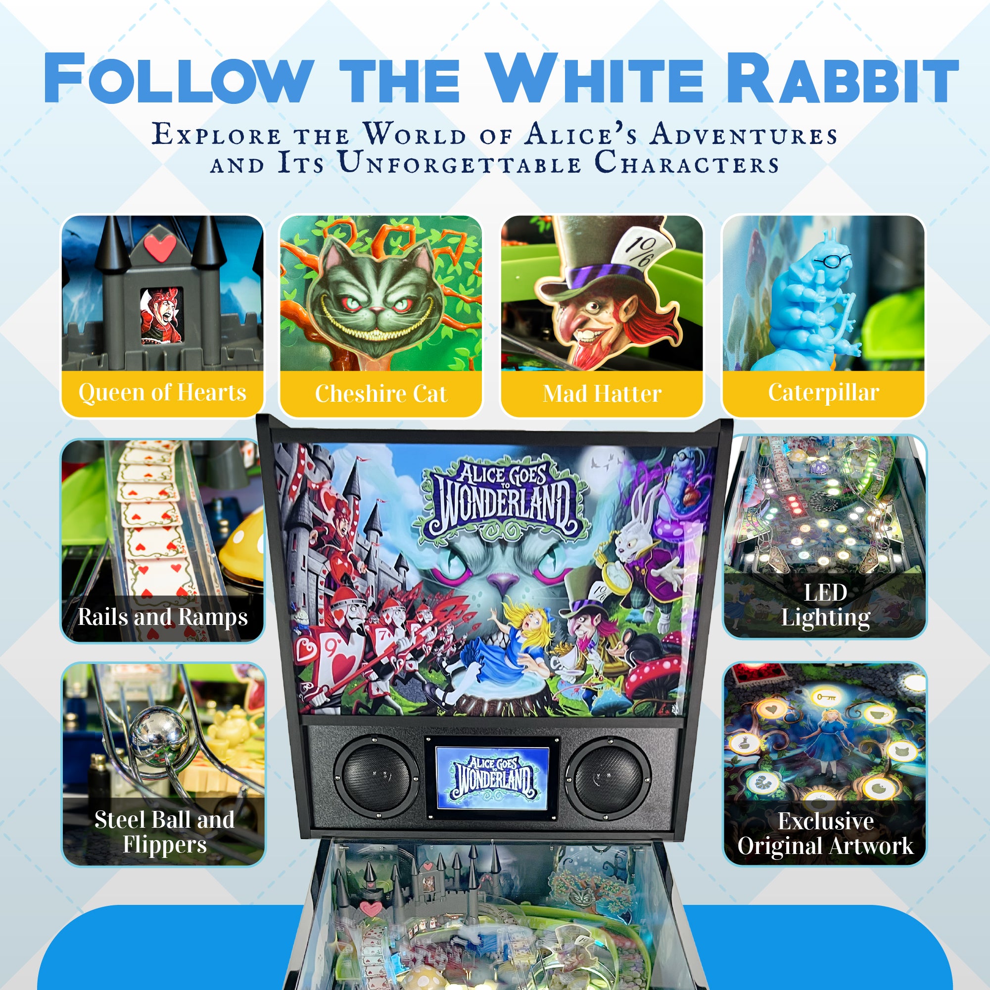 Wonderland Amusements Alice Goes to Wonderland Pinball Machine with LED Lighting - VMInnovations