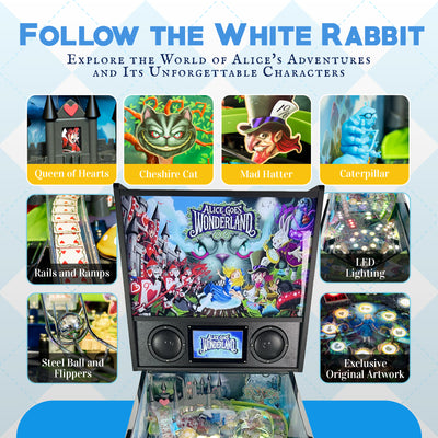 Wonderland Amusements Alice Goes to Wonderland Pinball Machine with LED Lighting - VMInnovations