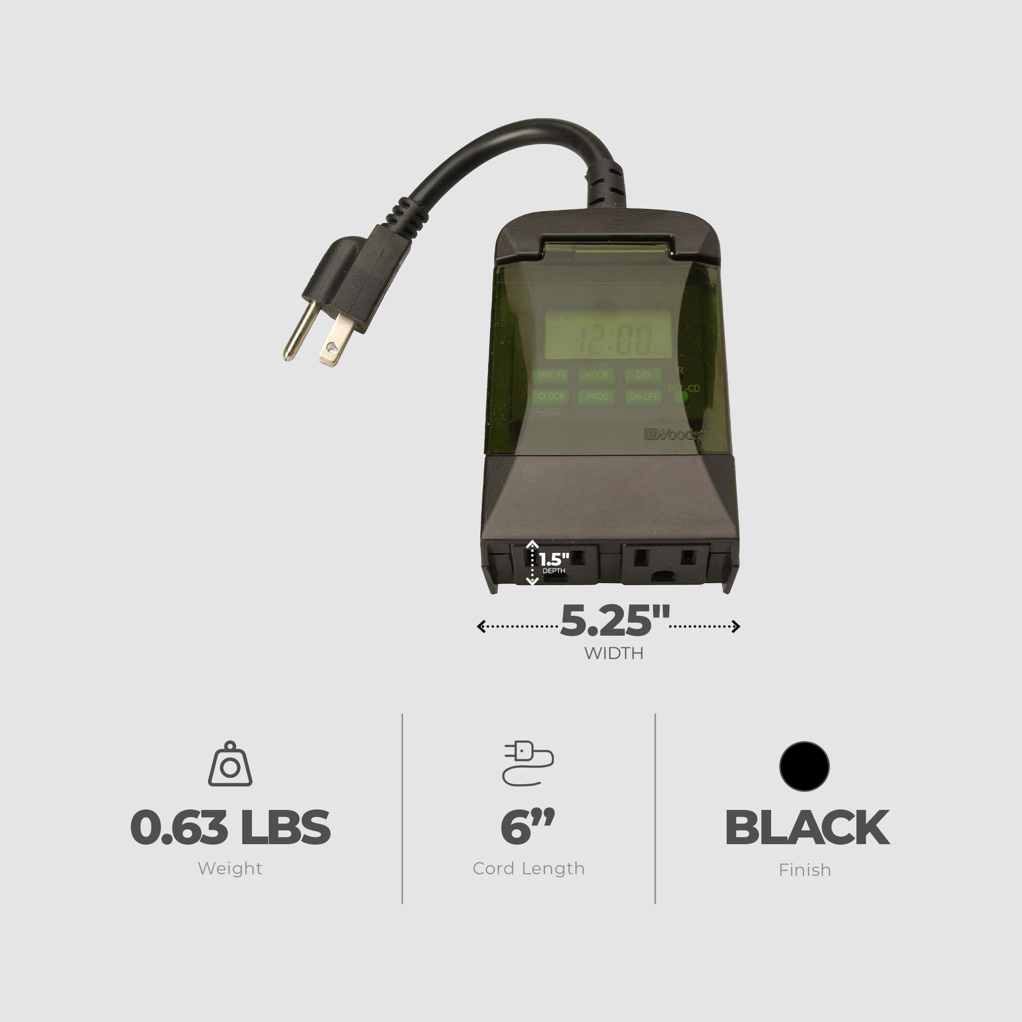 Woods 0.5 Horsepower Heavy Duty 7 Day Digital 2 Outlet Timer, Black (Open Box) - VMInnovations