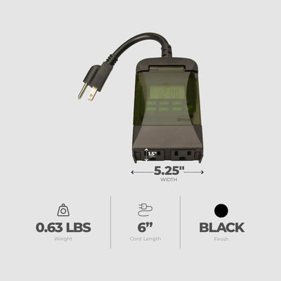 Woods 0.5 Horsepower Heavy Duty 7 Day Digital 2 Outlet Timer, Black (Open Box) - VMInnovations