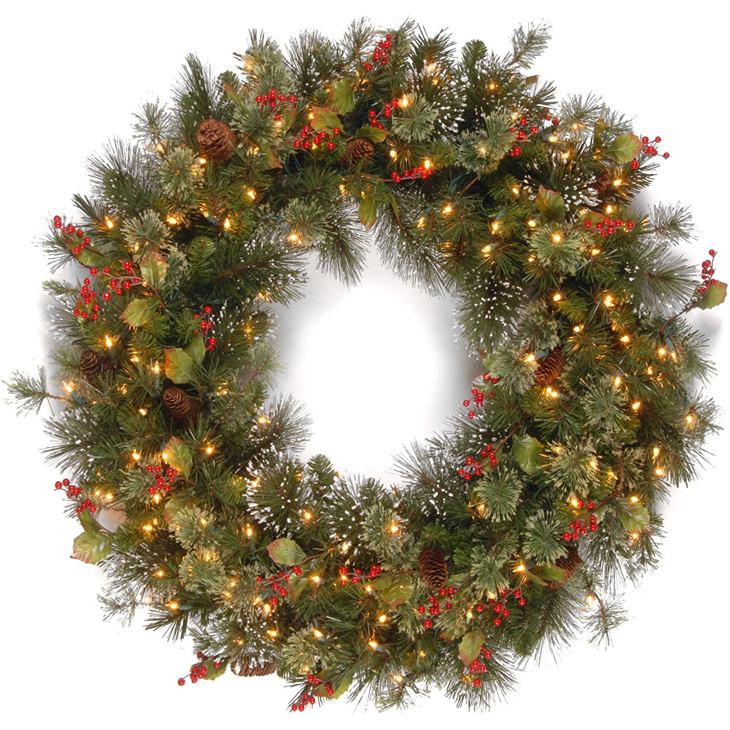 National Tree Company 48 Inch Wintry Pine Holiday Wreath with Lights and Decor