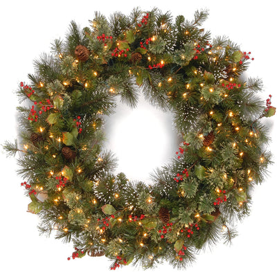 National Tree Company 48 Inch Wintry Pine Holiday Wreath with Lights and Decor
