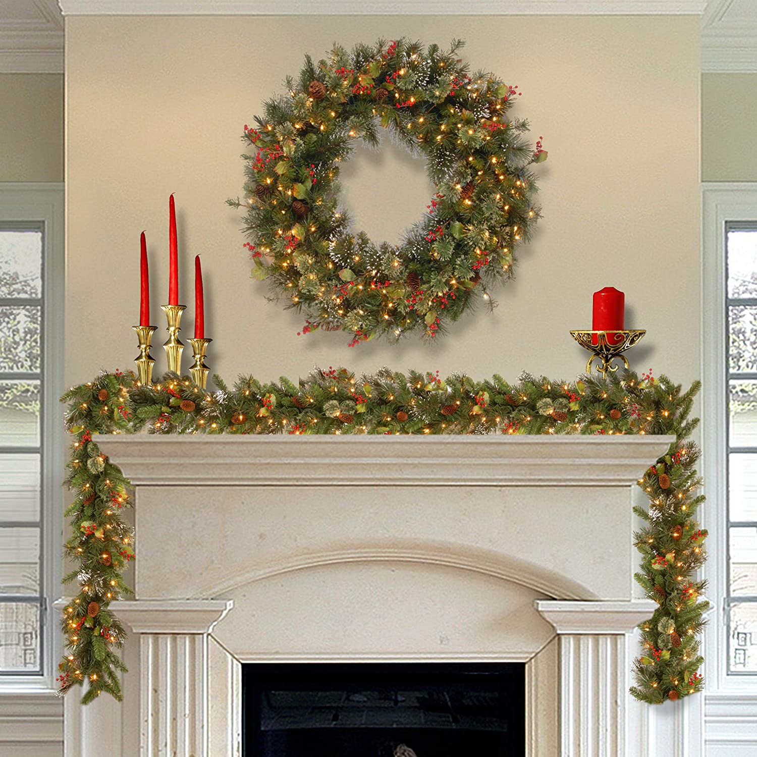 National Tree Company 48 Inch Wintry Pine Holiday Wreath with Lights and Decor
